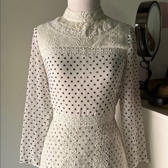 ASOS White Long Sleeve Polka Dot Dress - Picture 2 of 9